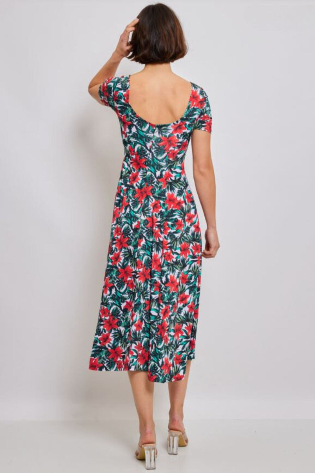 Green Lily Print Fit & Flare Dress