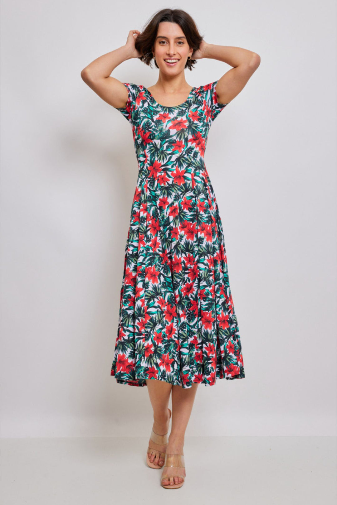 Green Lily Print Fit & Flare Dress