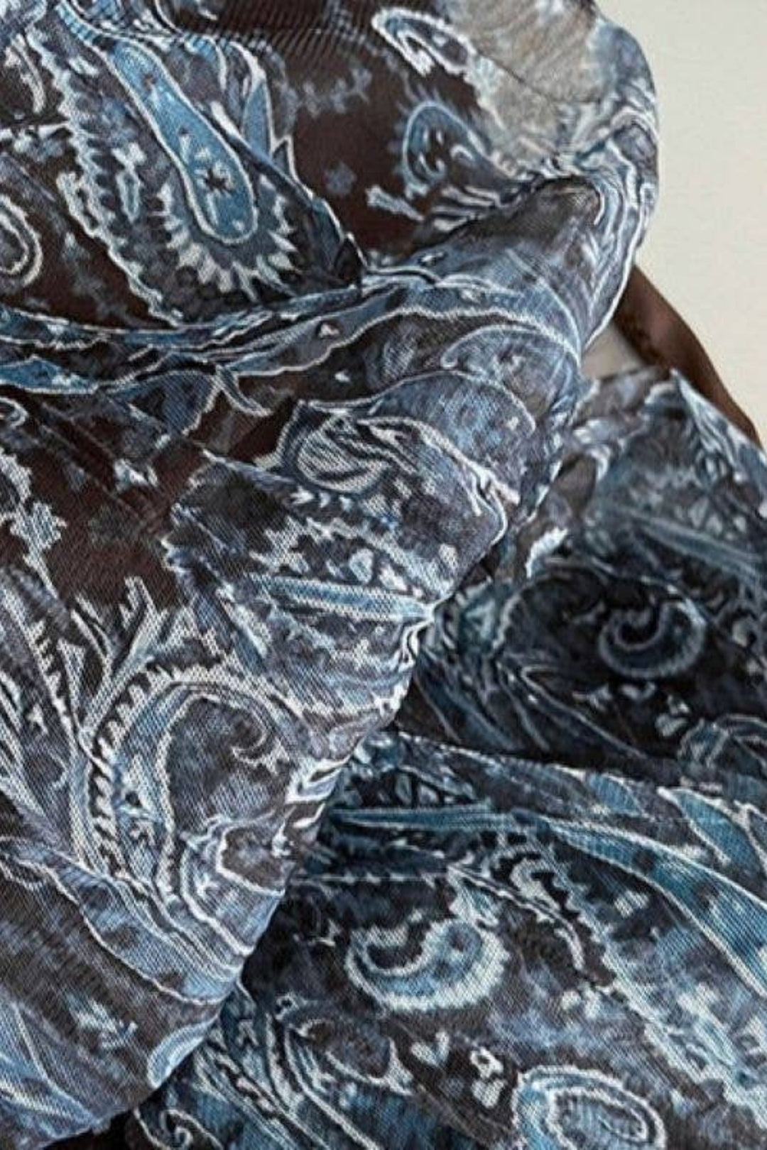 Navy Paisley Pleated Maxi Flowy Skirt