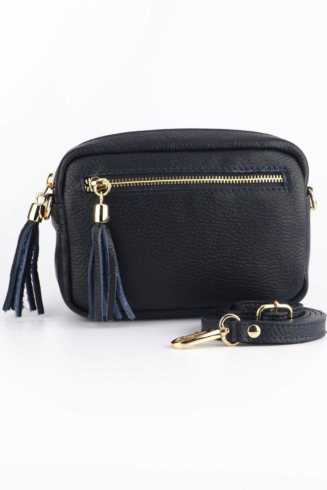 Navy Small Leather Crossbody Camera Bag