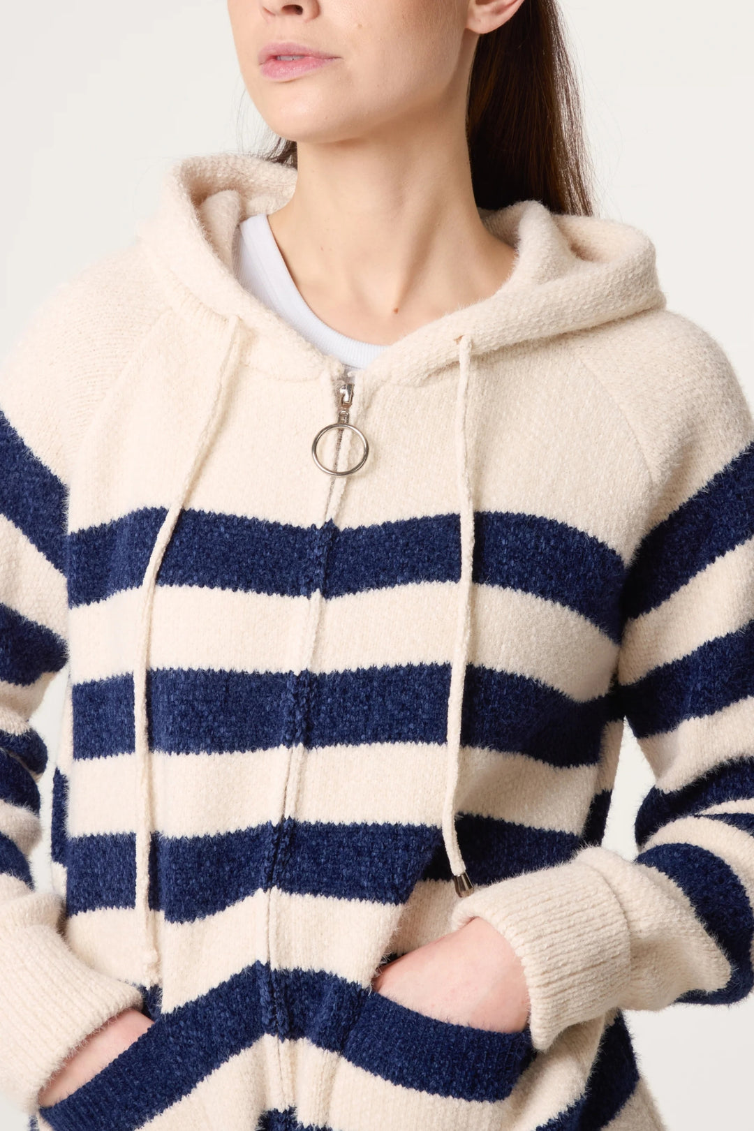 Navy Stripe Super Cosy Zip Cardi Hoodie