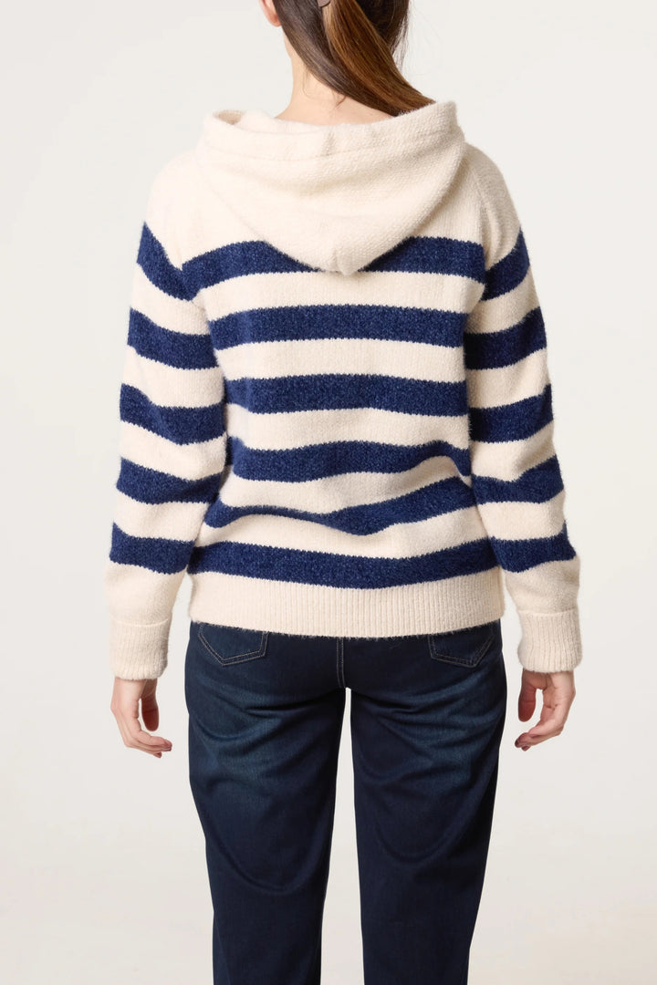 Navy Stripe Super Cosy Zip Cardi Hoodie