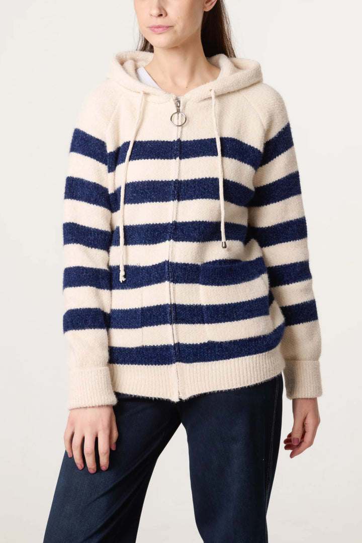 Navy Stripe Super Cosy Zip Cardi Hoodie