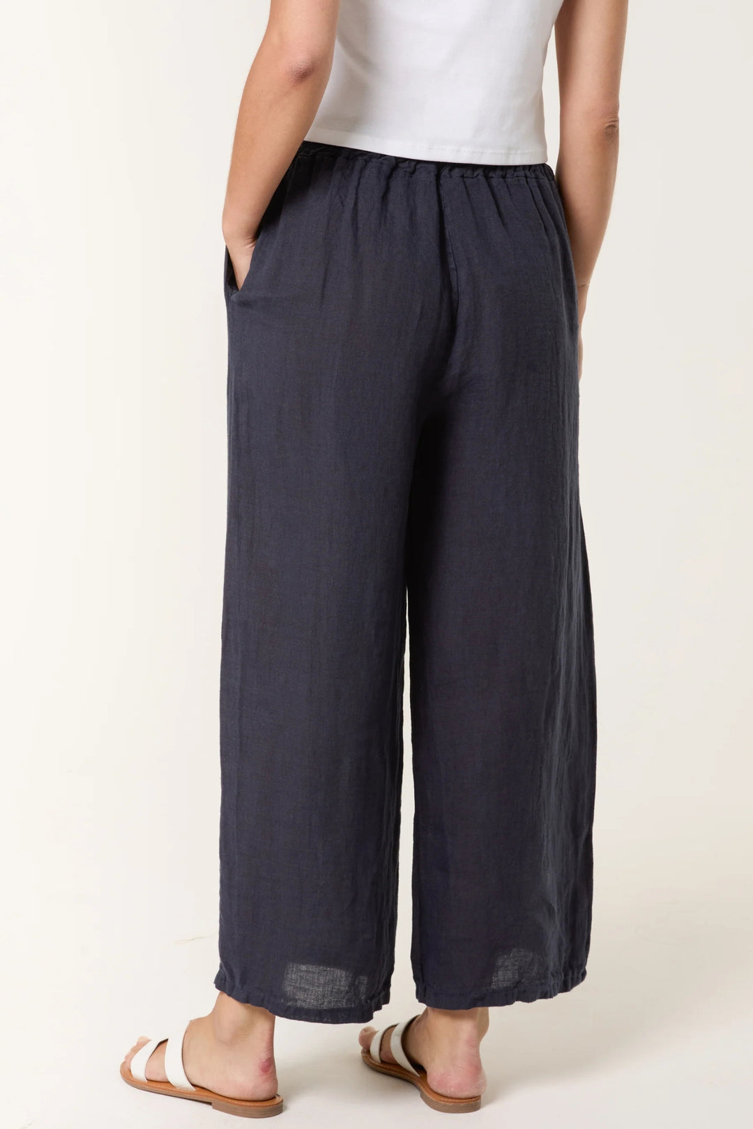 Navy Wide Leg Pure Pull-On Trousers