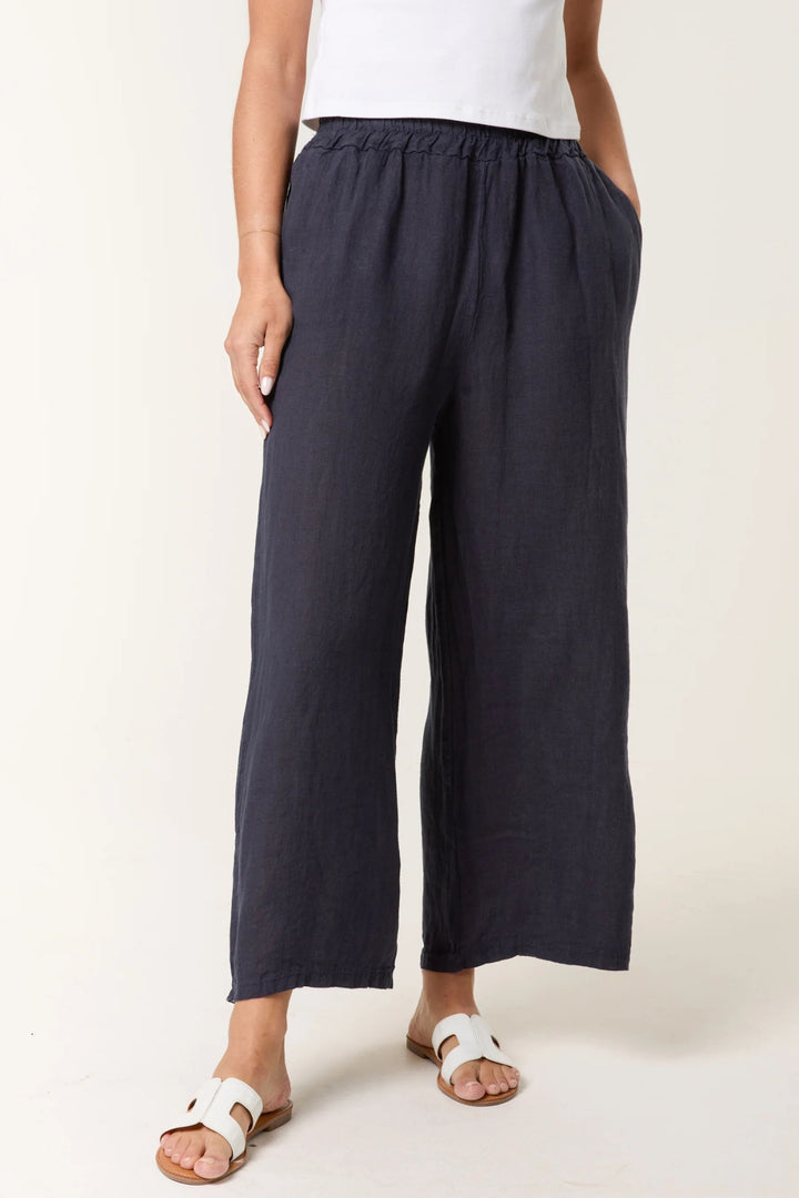 Navy Wide Leg Pure Pull-On Trousers