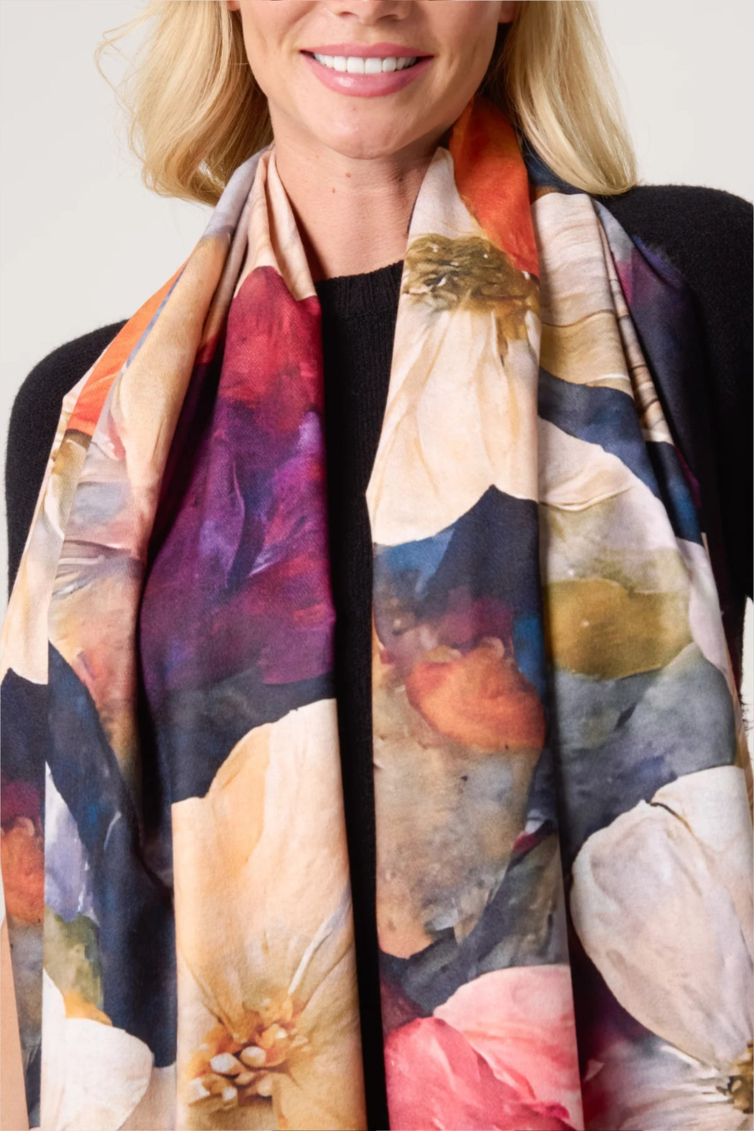 Navy & Berry Tone Floral Soft Scarf
