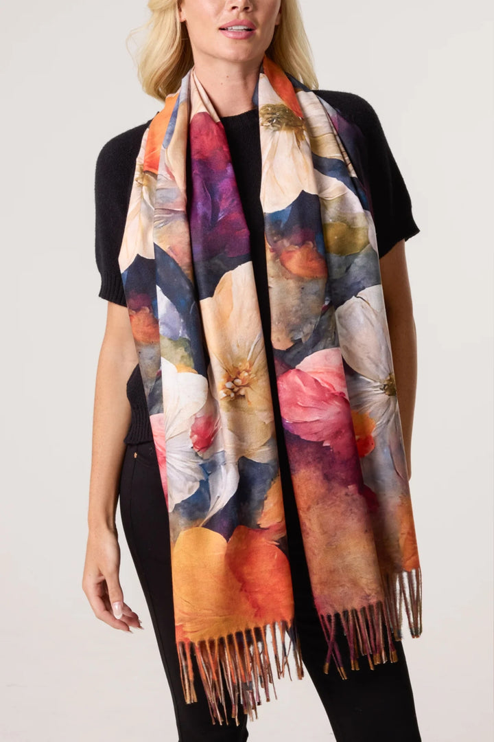 Navy & Berry Tone Floral Soft Scarf
