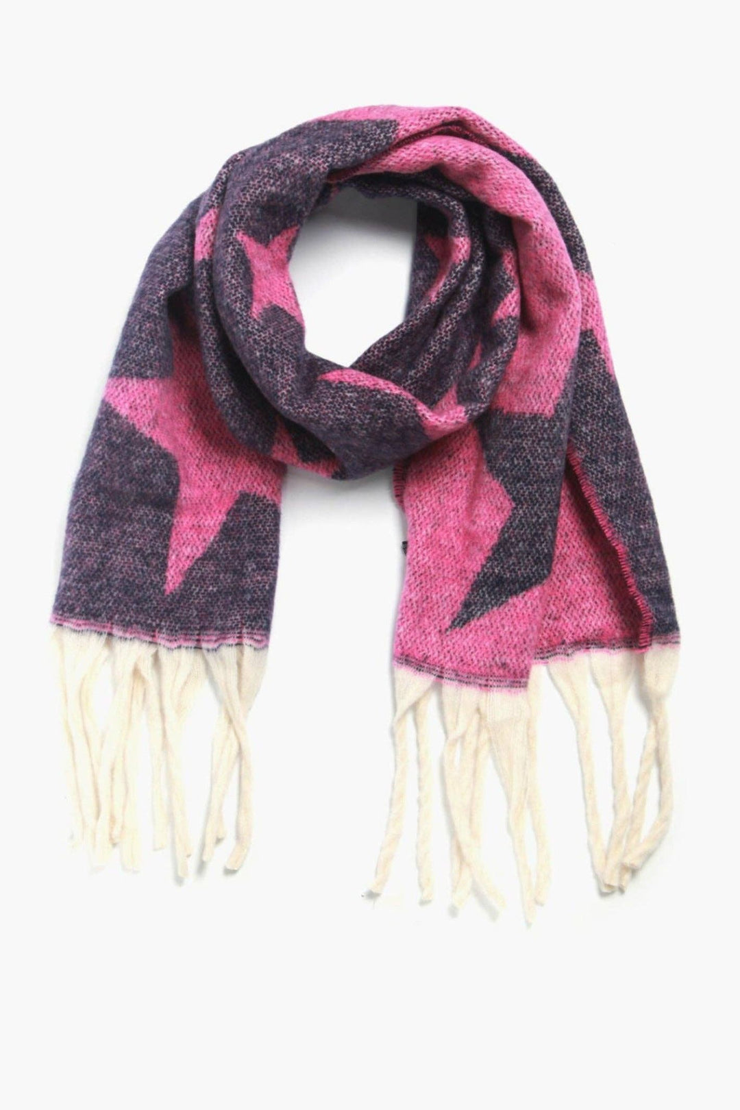 Navy and Fuchsia Scattered Star Print Heavyweight Scarf