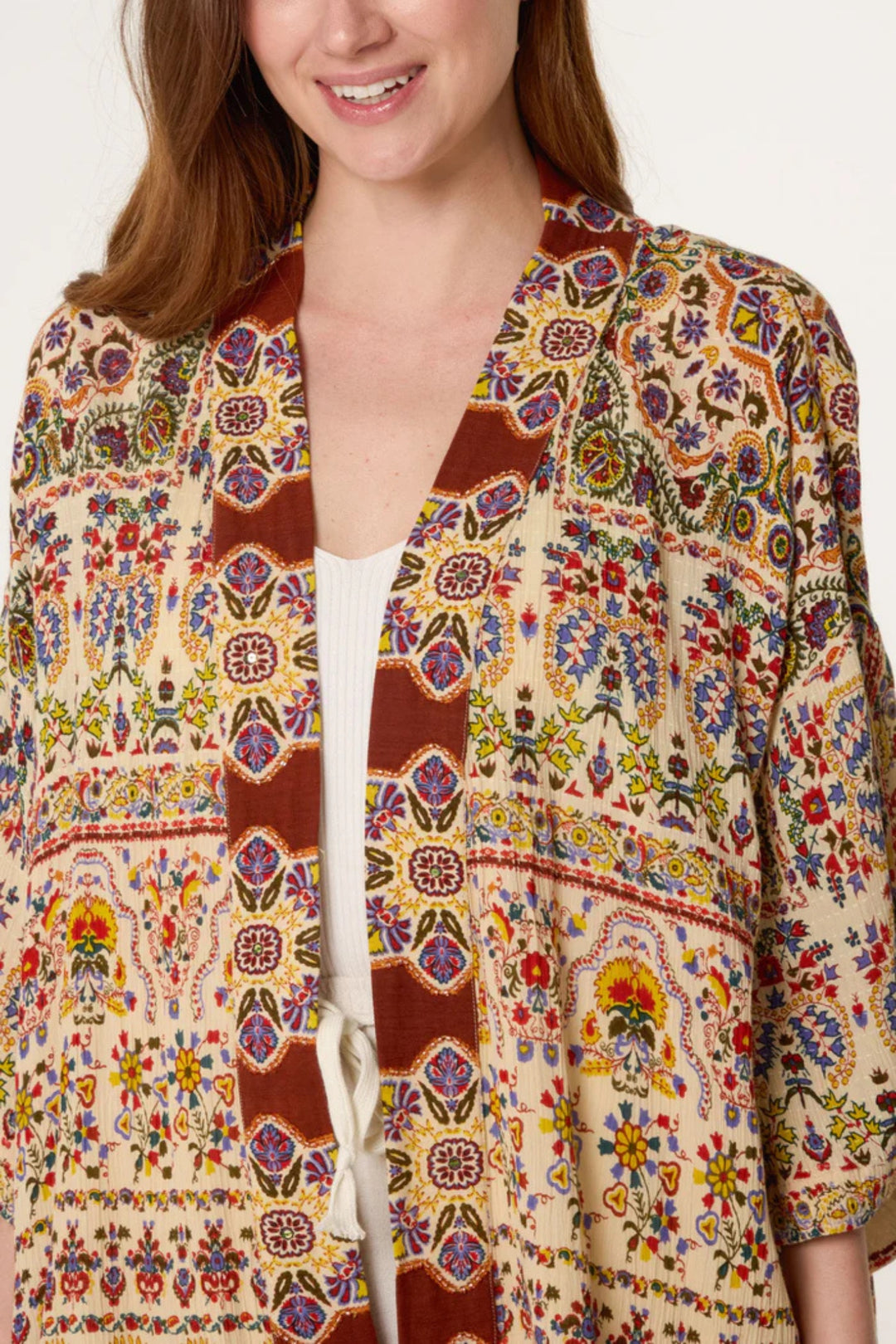 Neutral Tone Floral Print Kimono