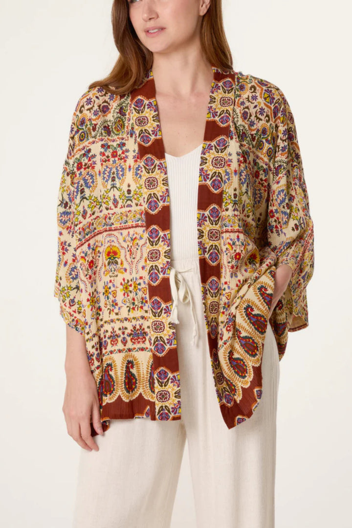 Neutral Tone Floral Print Kimono
