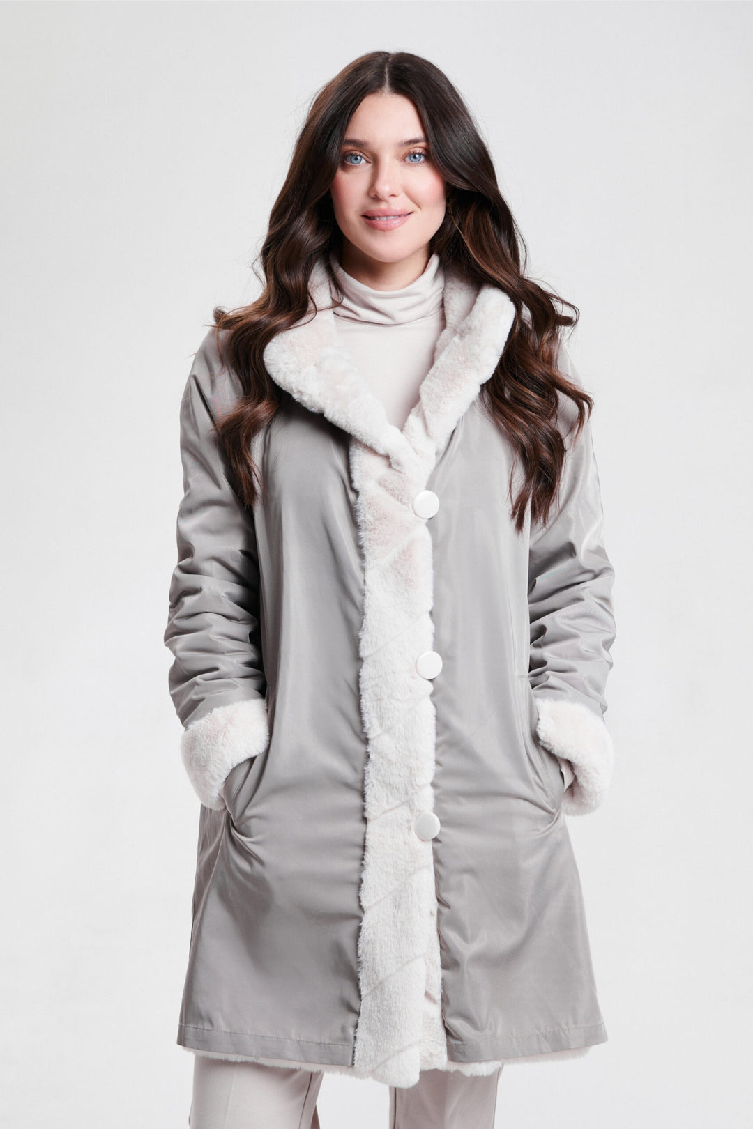 Nikki Jones 8129 Cream 2-in-1 Reversible Teddy Coat