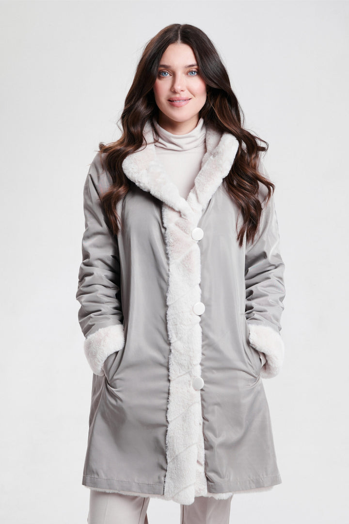 Nikki Jones 8129 Cream 2-in-1 Reversible Teddy Coat