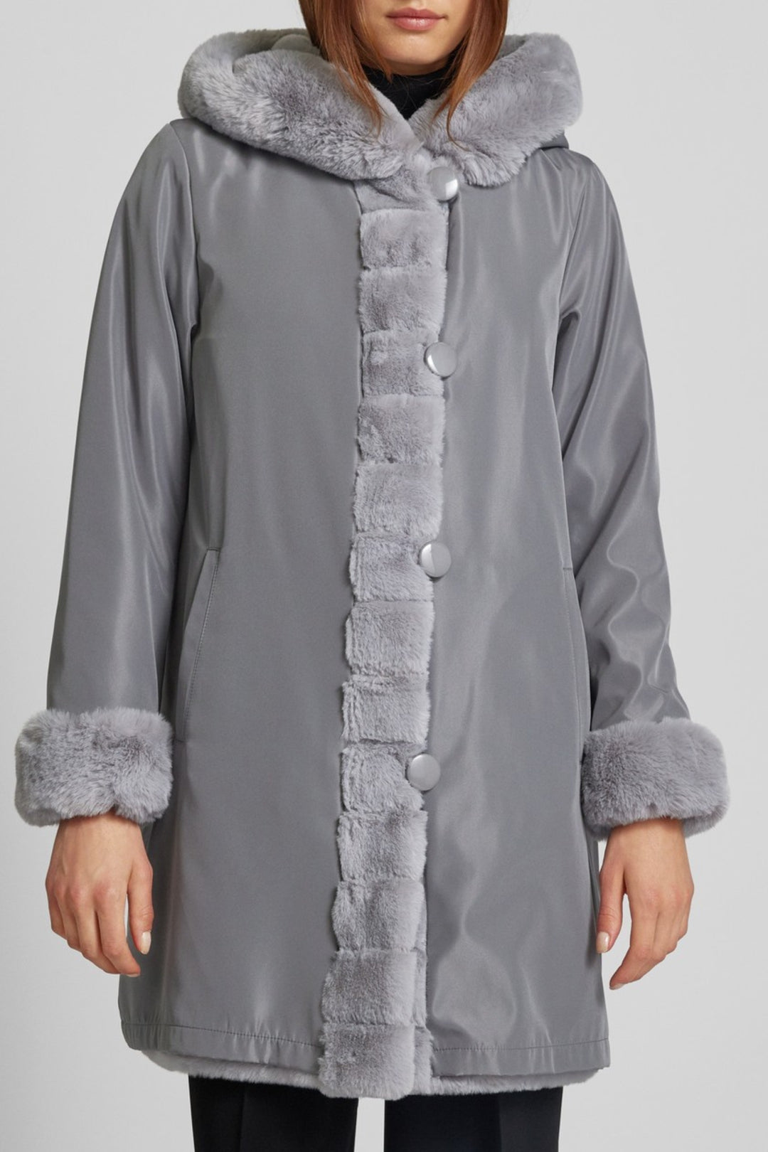 Nikki Jones 8130 Silver Grey 2-in-1 Reversible Teddy Coat