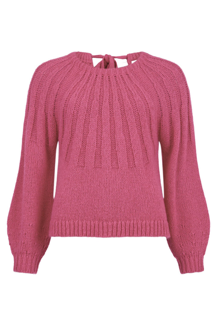 Noen 83663 Pink Intricate Knit Tie Back Wool Mix Jumper
