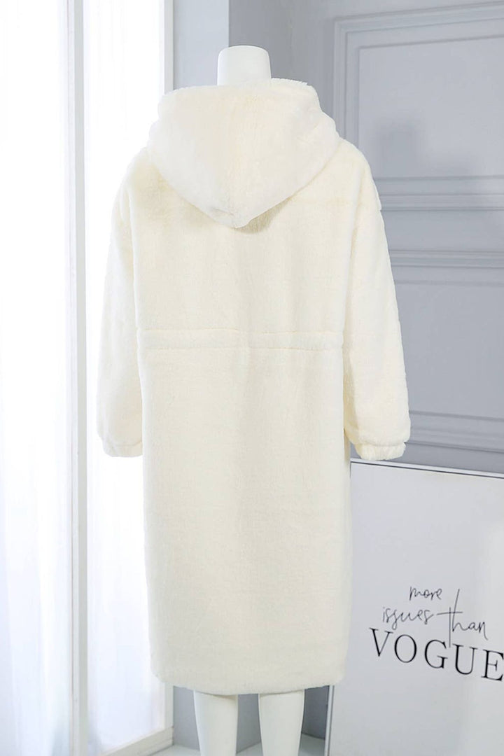 Off White Longline Faux Fur Coat