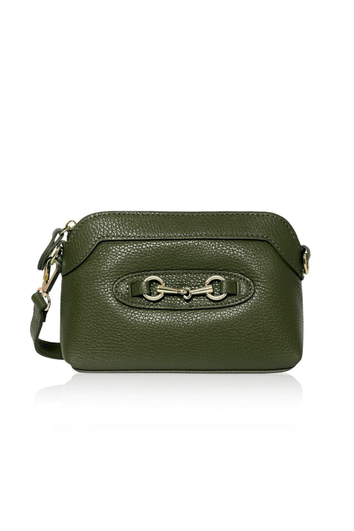 Olive Green Leather Gold Tone Cross Body Handbag