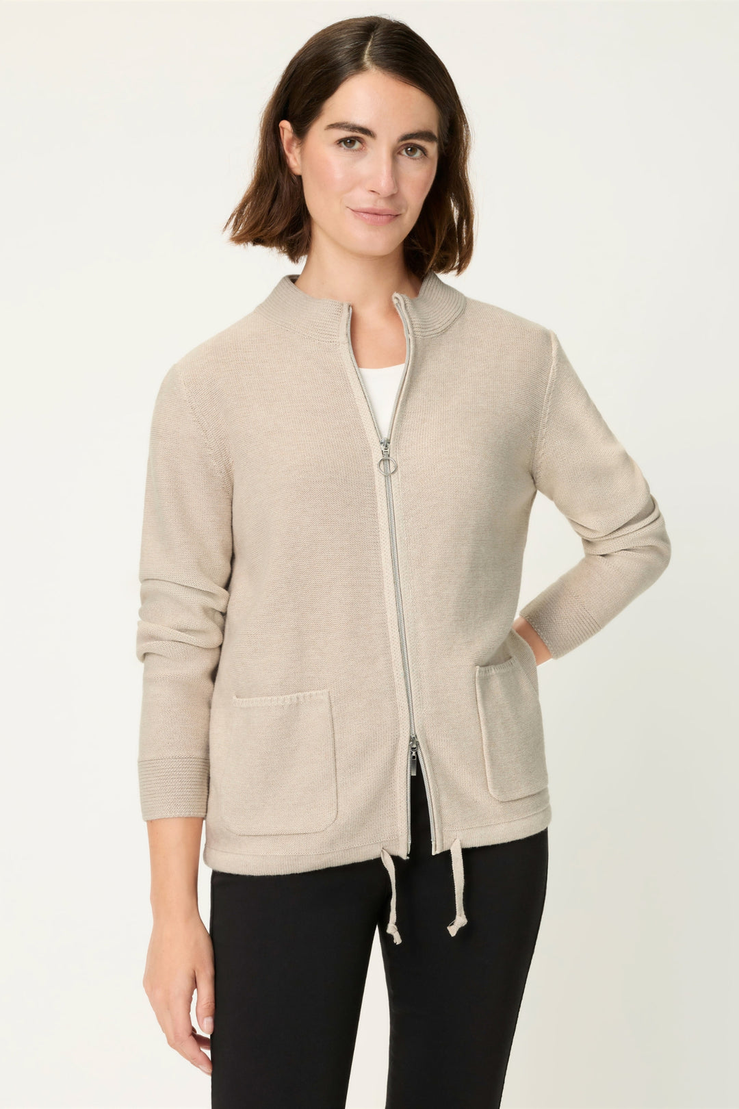 Olsen 11000101 Beige Melange Zip Front Cardigan