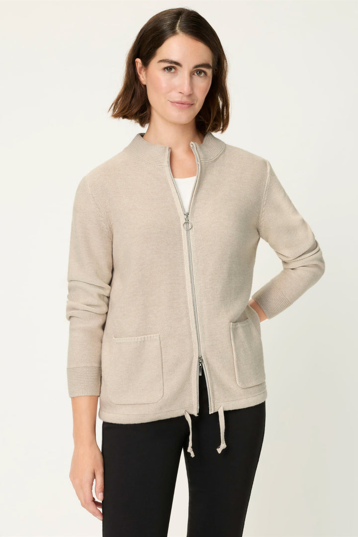 Olsen 11000101 Beige Melange Zip Front Cardigan