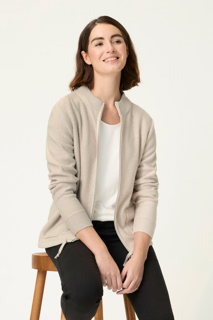 Olsen 11000101 Beige Melange Zip Front Cardigan