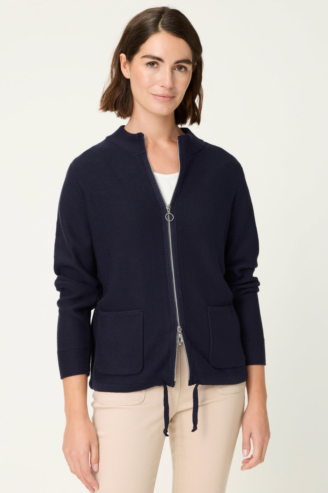 Olsen 11000101 Power Navy Zip Front Cardigan