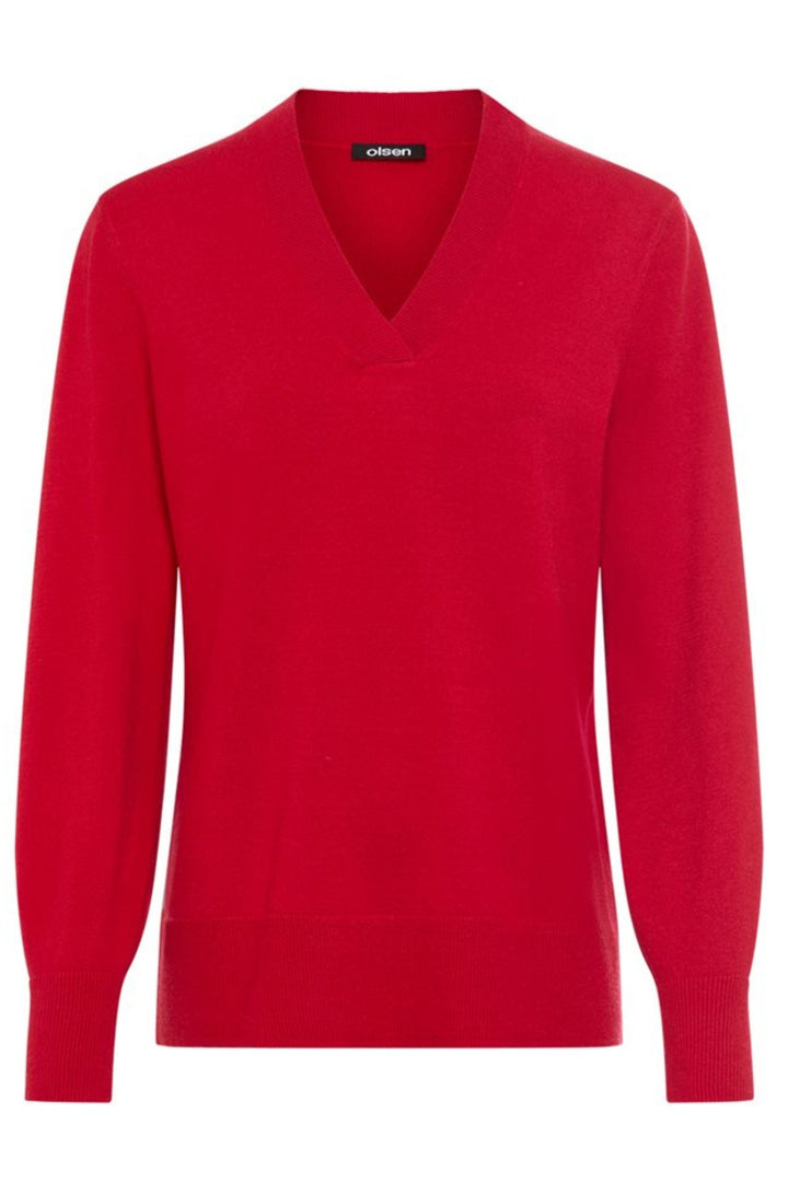 Olsen 11004746 Red V-Neck Knitted Jumper