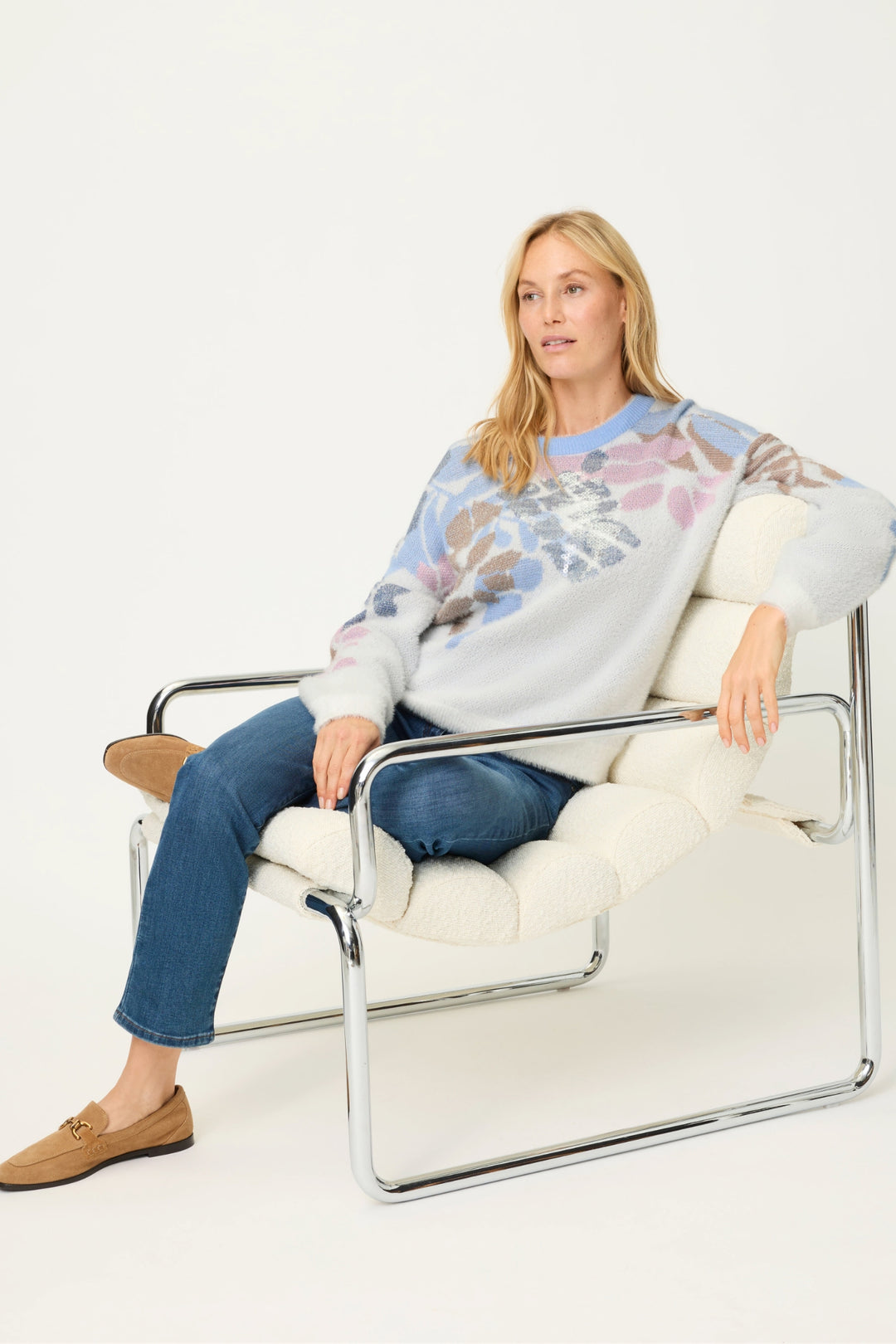 Olsen 11004797 Off White Leaf Pattern Jumper