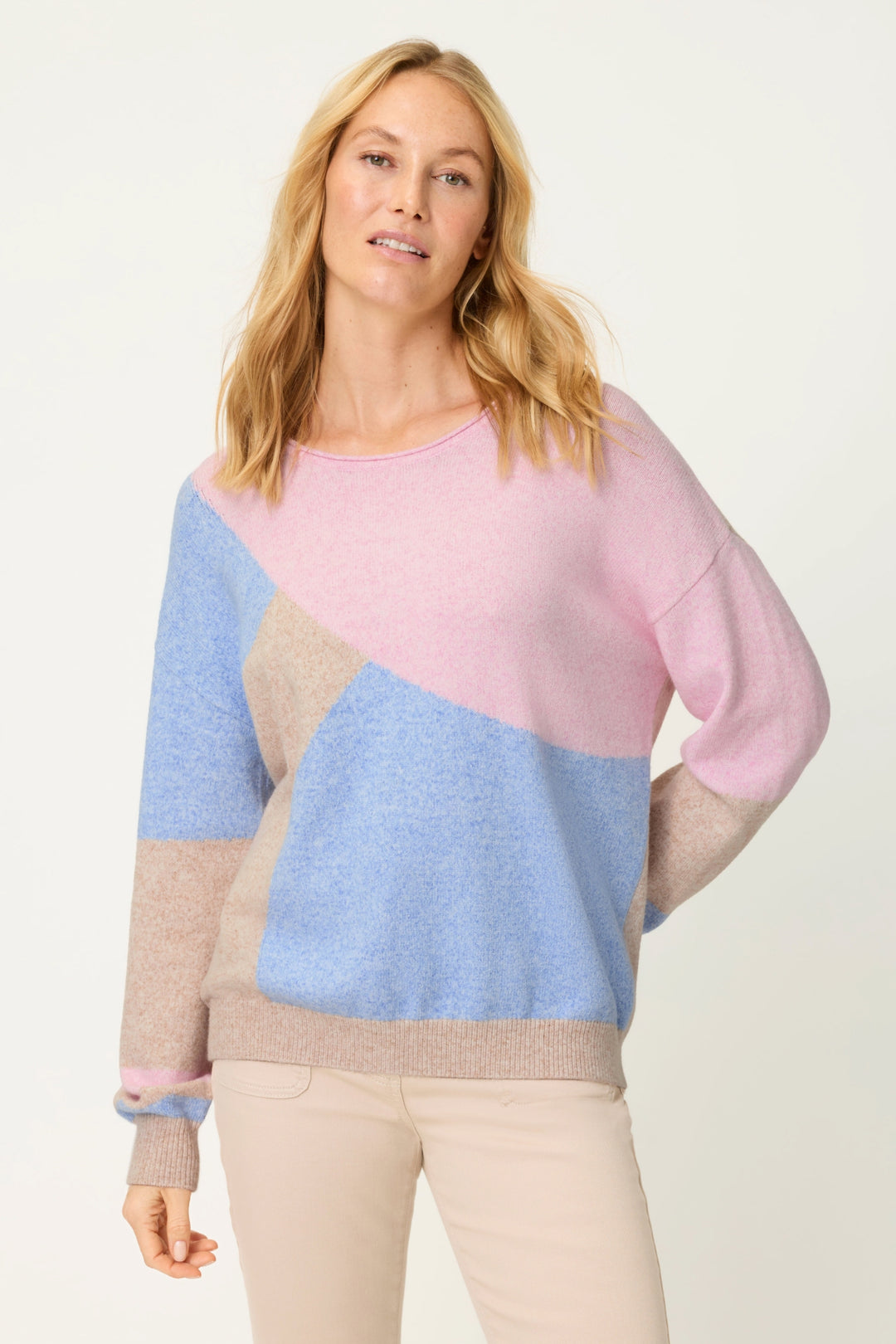 Olsen 11004811 Light Toffee Melange Block Colour Jumper