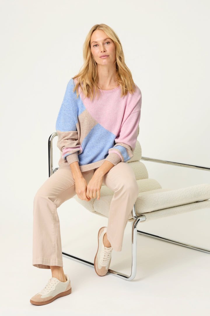 Olsen 11004811 Light Toffee Melange Block Colour Jumper