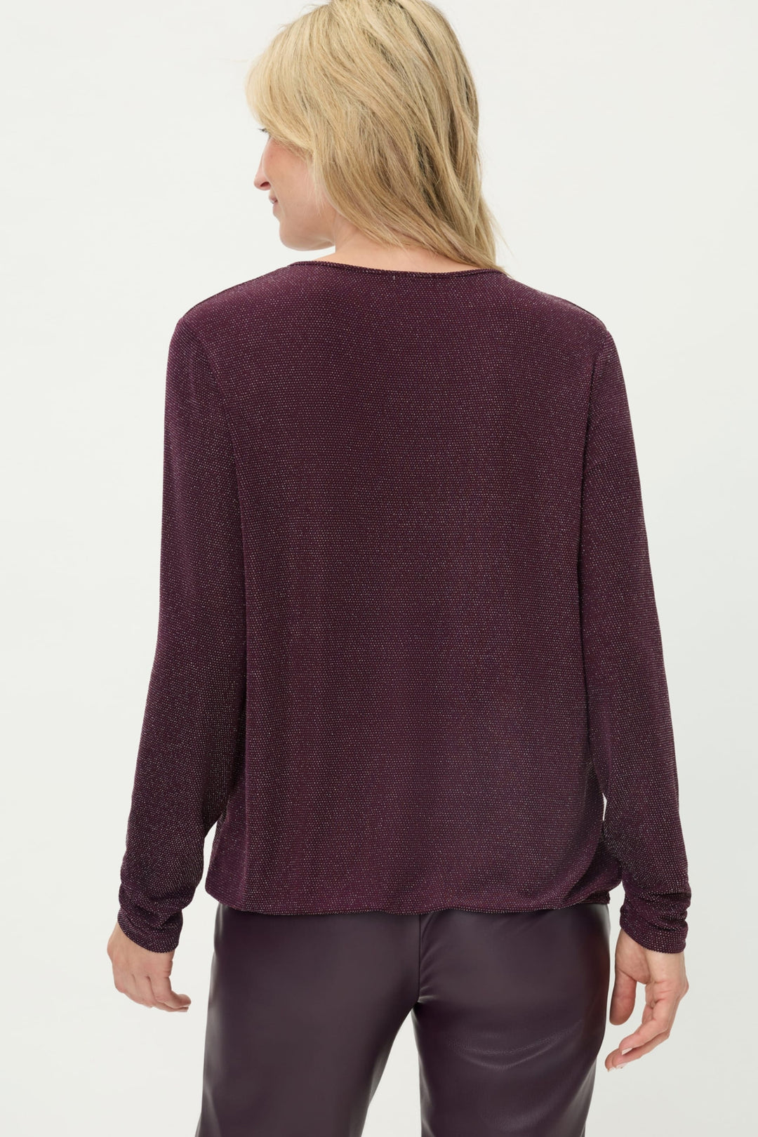 Olsen 11104678 Wine Metallic Silver Lurex Top