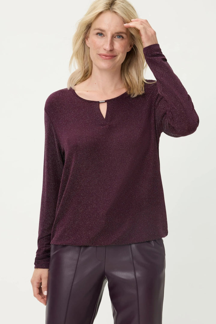 Olsen 11104678 Wine Metallic Silver Lurex Top