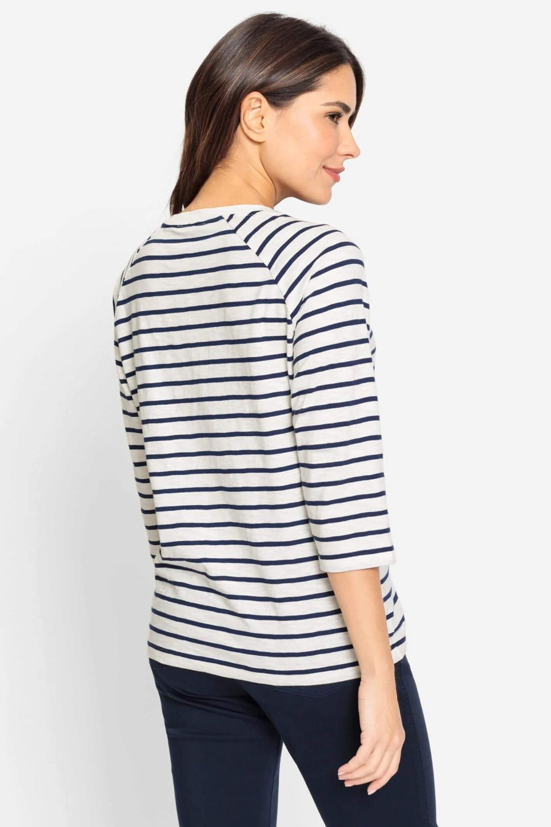 Olsen 11104774 Blue Striped Petal Print Embellished T-Shirt