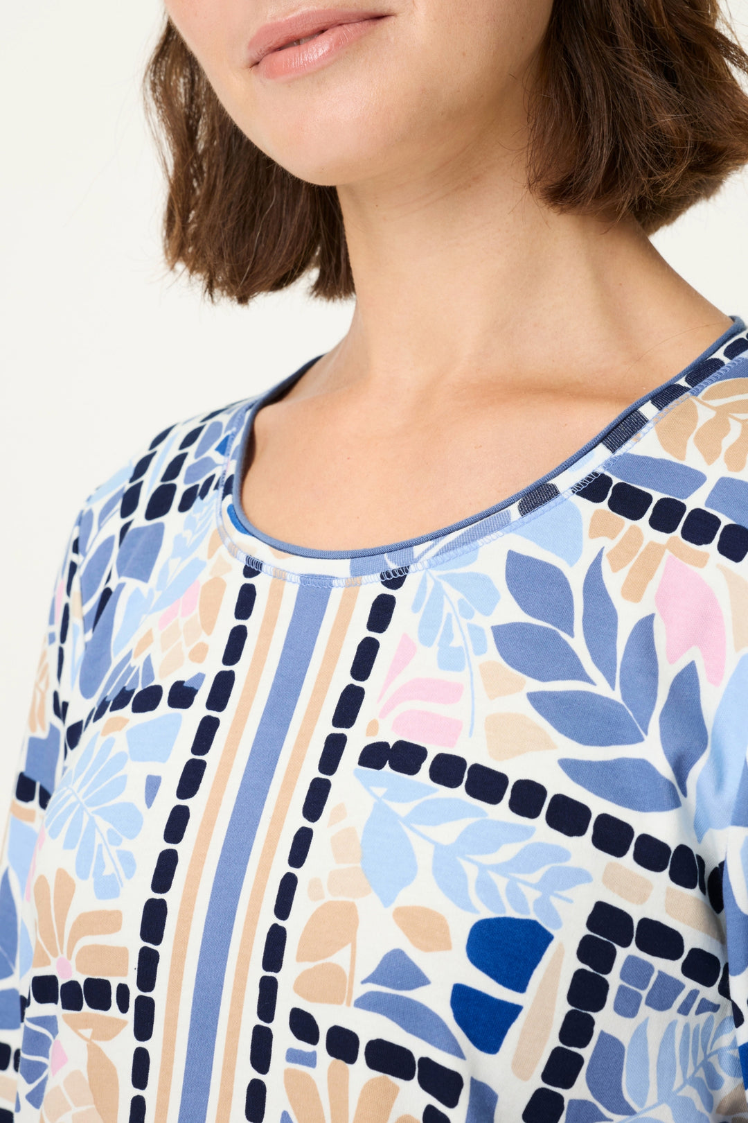 Olsen 11105305 Ink Blue Mosaic Print T-Shirt Top