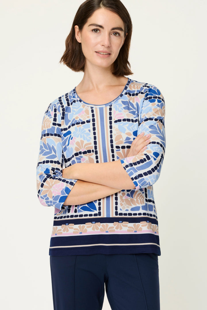 Olsen 11105305 Ink Blue Mosaic Print T-Shirt Top