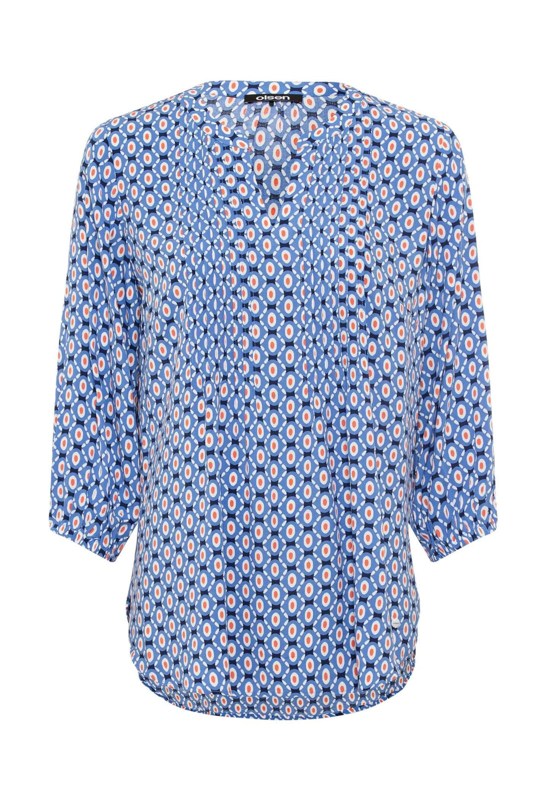 Olsen 12001881 Blue & Coral Geo Print Blouse