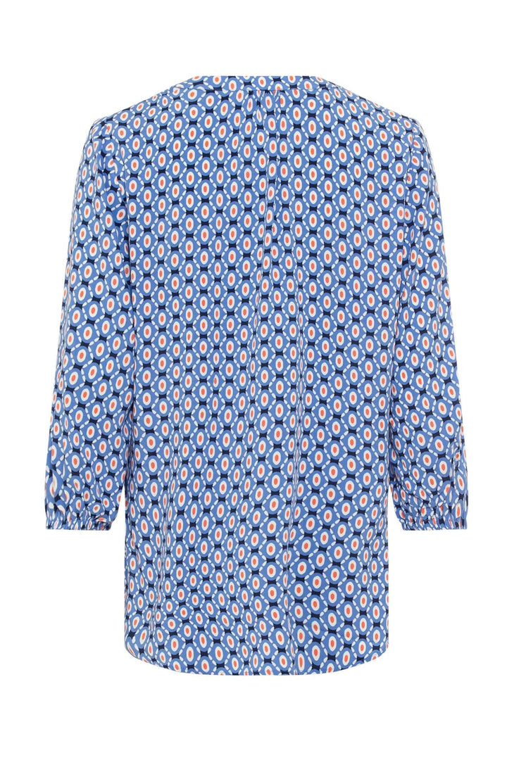 Olsen 12001881 Blue & Coral Geo Print Blouse