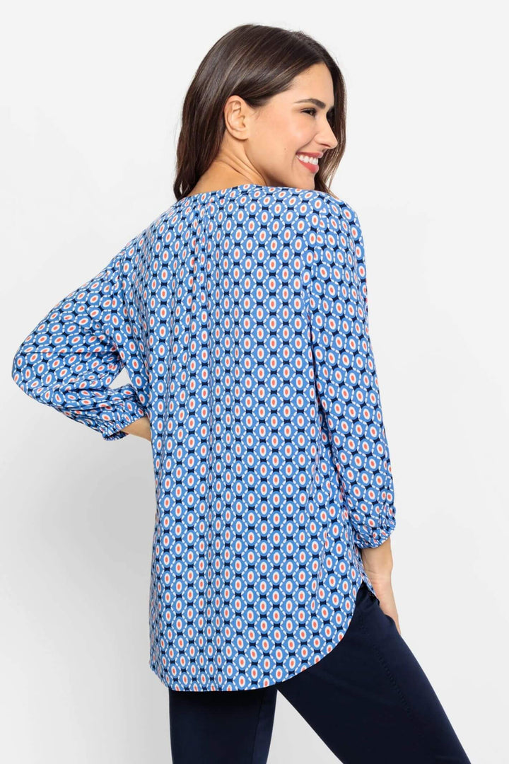 Olsen 12001881 Blue & Coral Geo Print Blouse