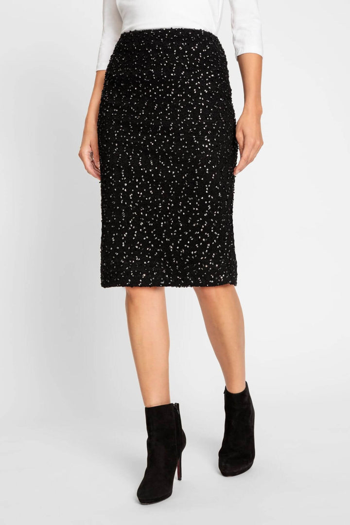 Olsen 16001352 Black Silver Metallic Knee Length Woven Skirt