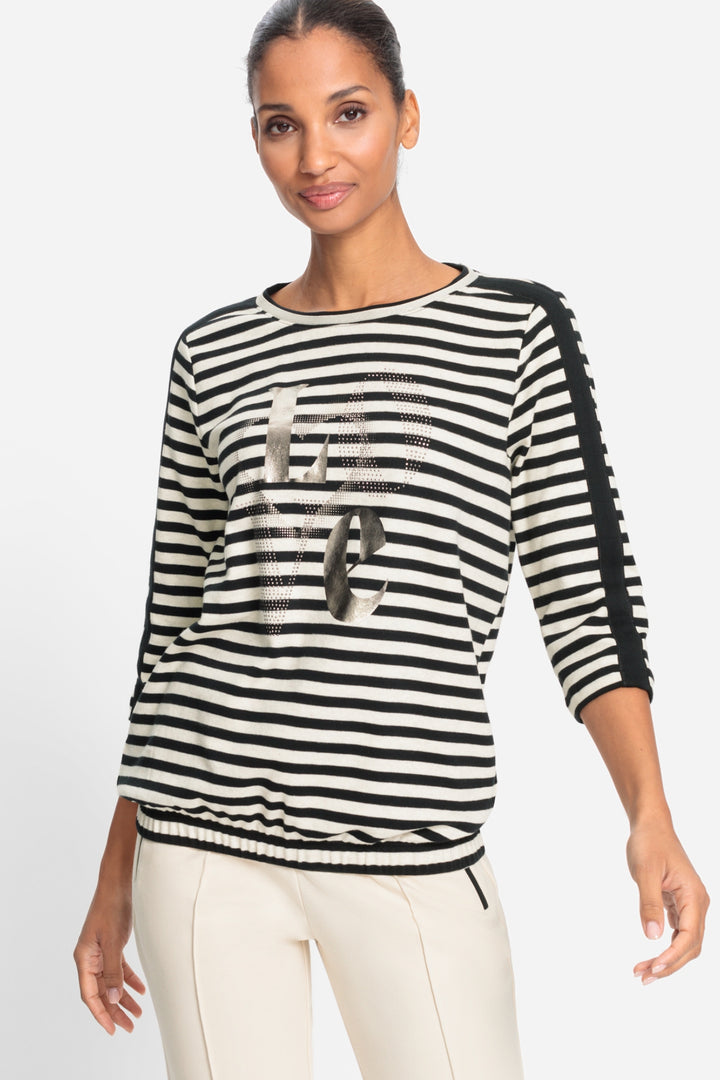 Olsen Black & Taupe Stripe Clara Jersey Top 11201631