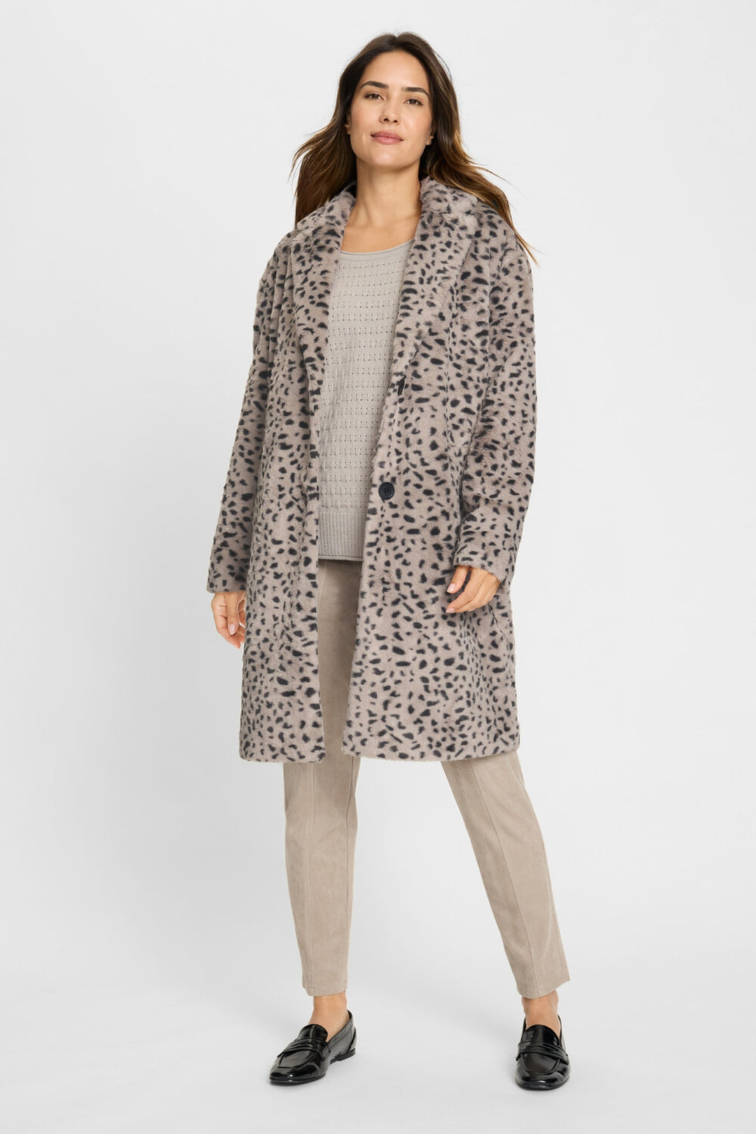 Olsen Dark Taupe Animal Print Faux Fur Coat 15101438