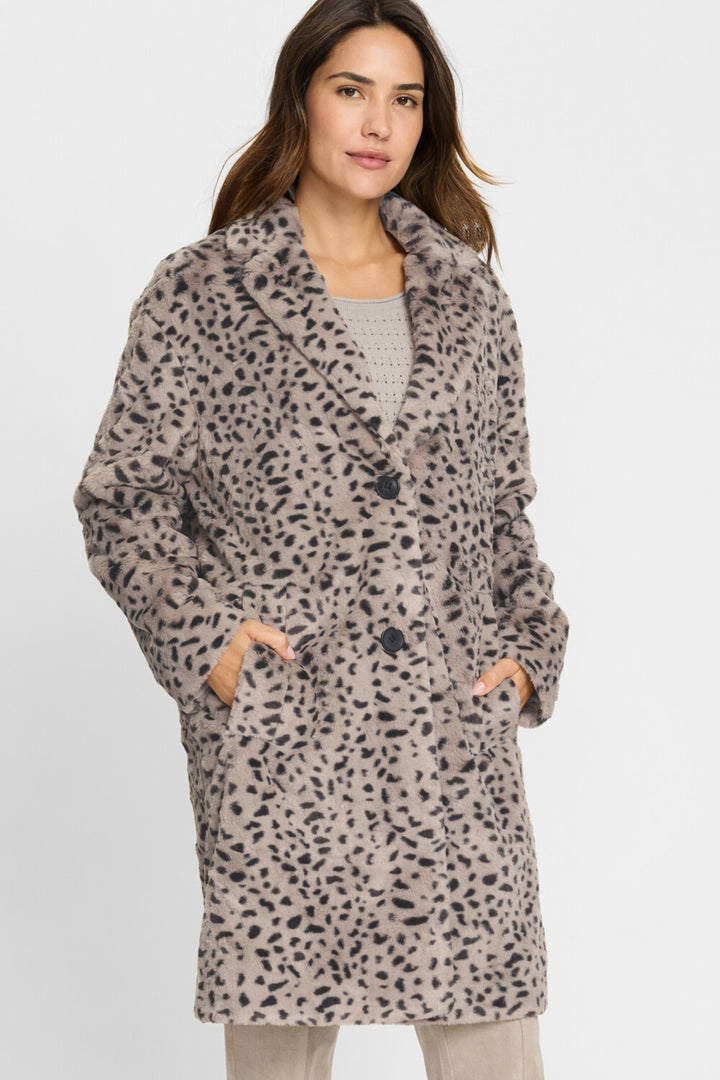 Olsen Dark Taupe Animal Print Faux Fur Coat 15101438