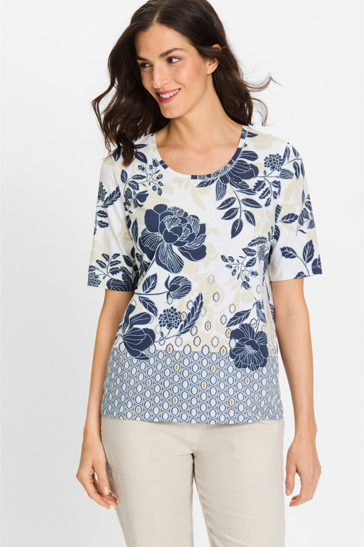 Olsen Indigo Floral Print T-Shirt 11105108