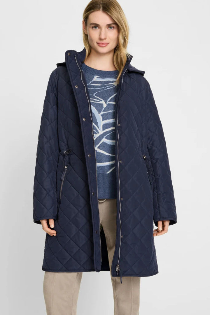 Olsen Navy Diamond Quilt Longline Coat 15101430