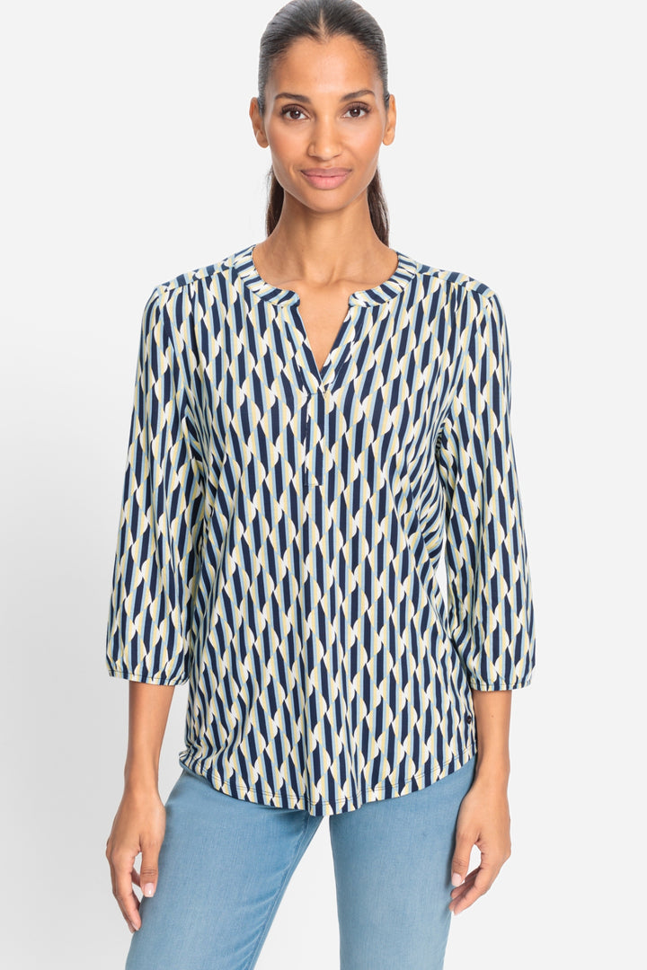 Olsen Navy Geo Wave Print Jersey Top 11105016