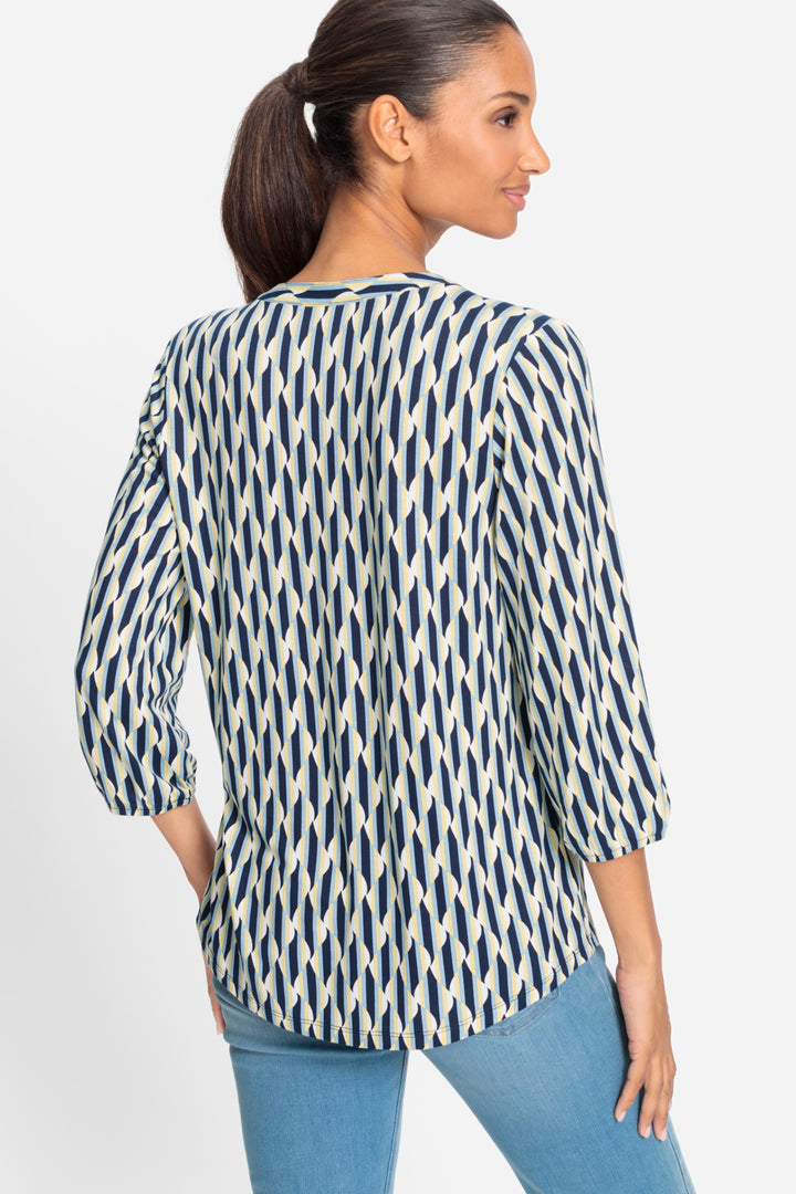 Olsen Navy Geo Wave Print Jersey Top 11105016