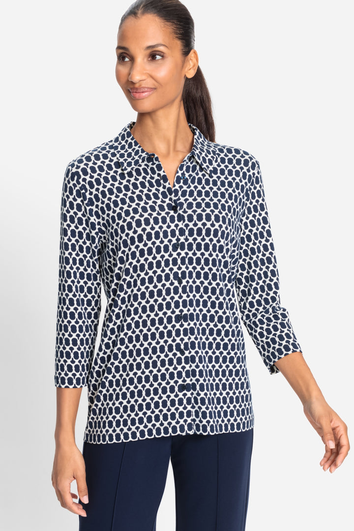Olsen Navy Geometric Print Jersey Blouse 12001953