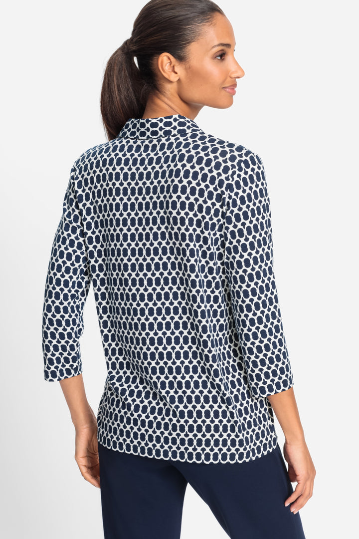 Olsen Navy Geometric Print Jersey Blouse 12001953