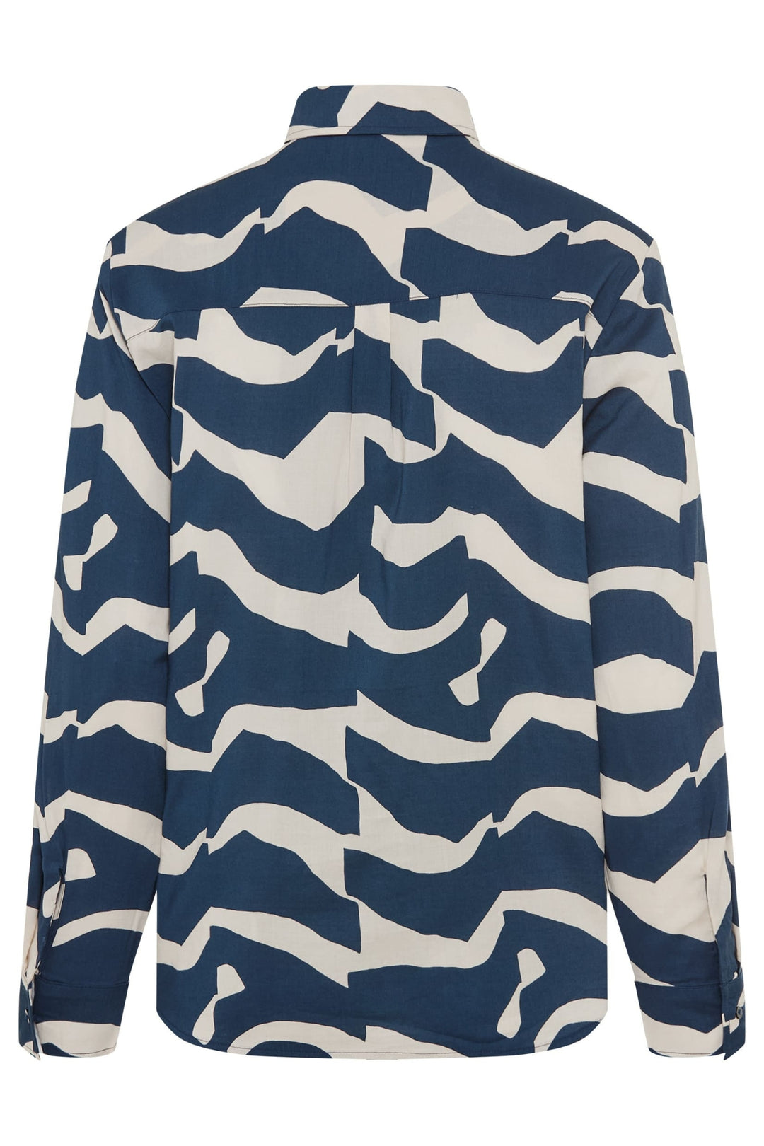 Blue and white patterned shirt on a white background