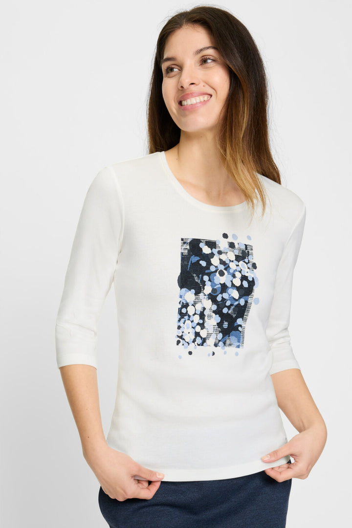Olsen Off White Blue Print 3/4 Sleeve T-Shirt 11100126