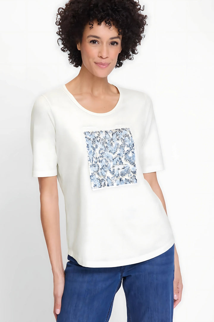 Olsen Off White Leopard Sequin T-Shirt 11105127