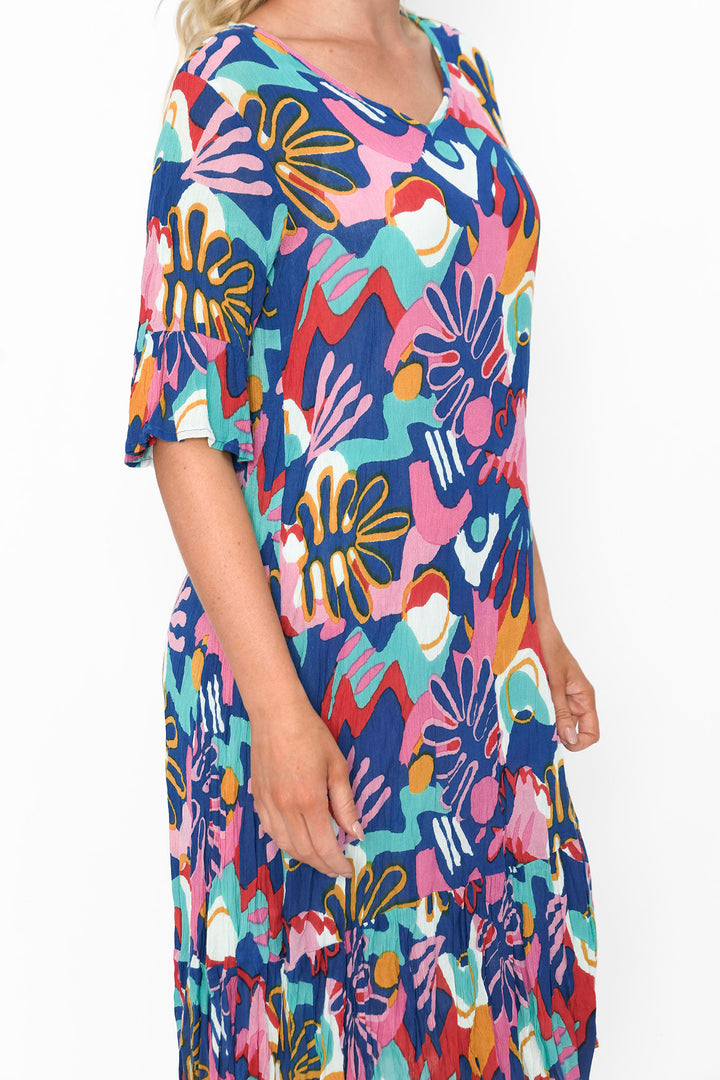 One Summer DW2F Jessica Cobalt Tropical Print Dress - Experience Boutique